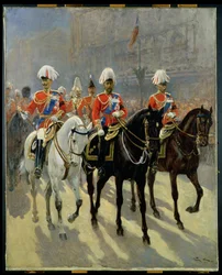 George V (1865-1936) en procession, 1910